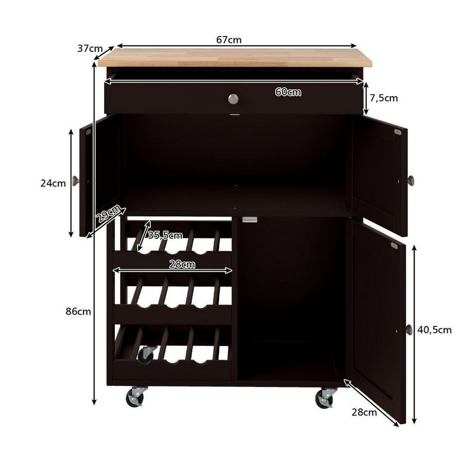 Northix Carrello da cucina con cassetto e portabottiglie  