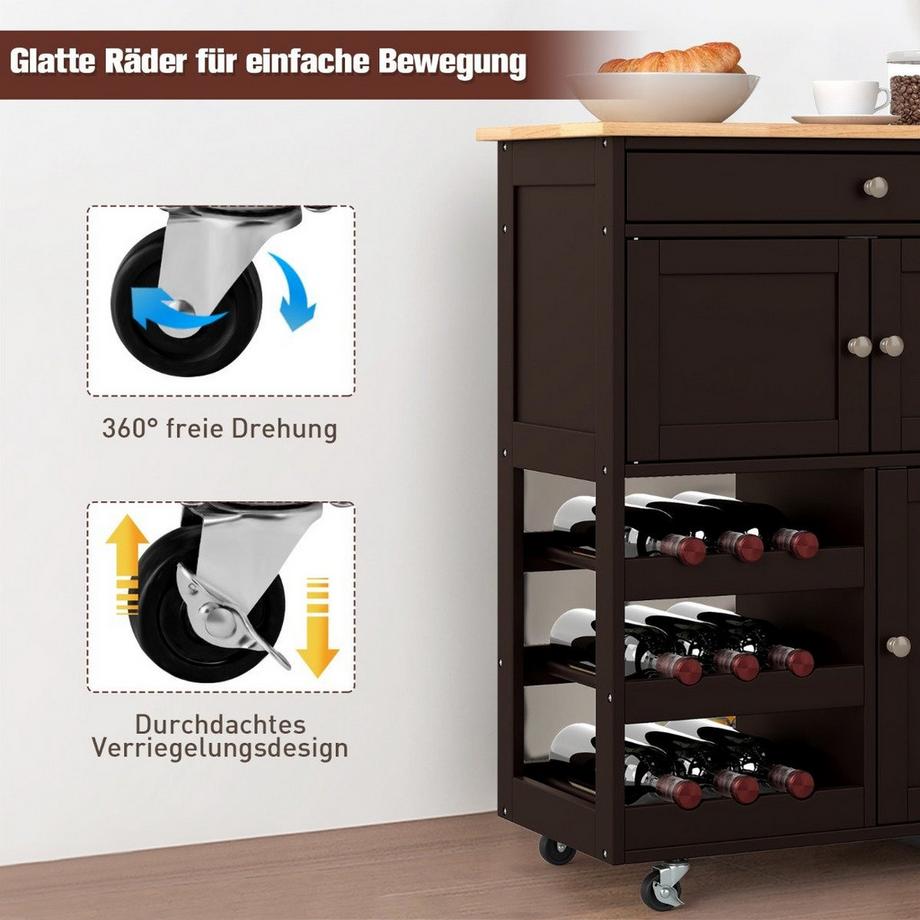 Northix Carrello da cucina con cassetto e portabottiglie  