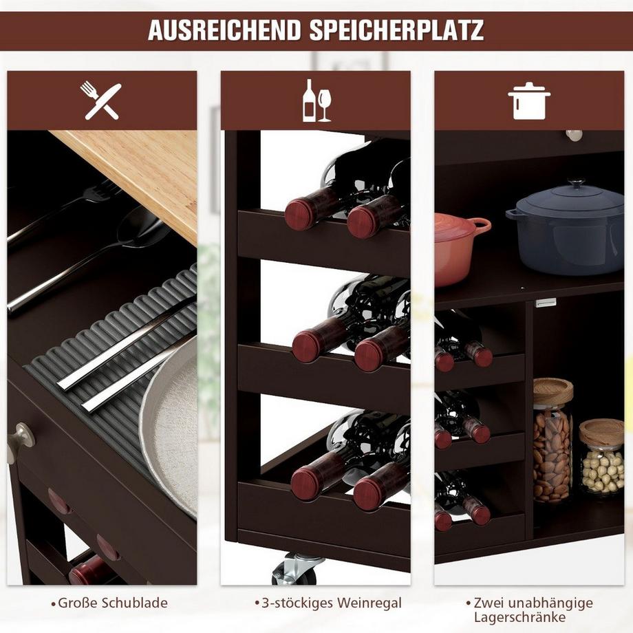Northix Carrello da cucina con cassetto e portabottiglie  