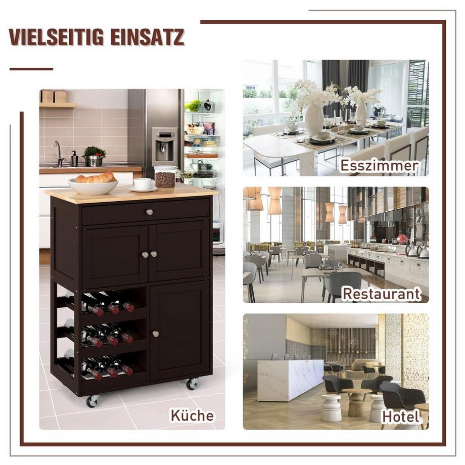 Northix Carrello da cucina con cassetto e portabottiglie  
