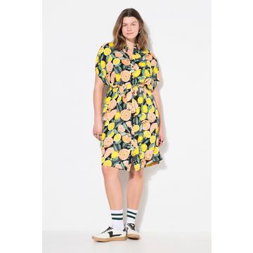 Hemdblusen-Midikleid, Fruits-Print, Bindegürtel