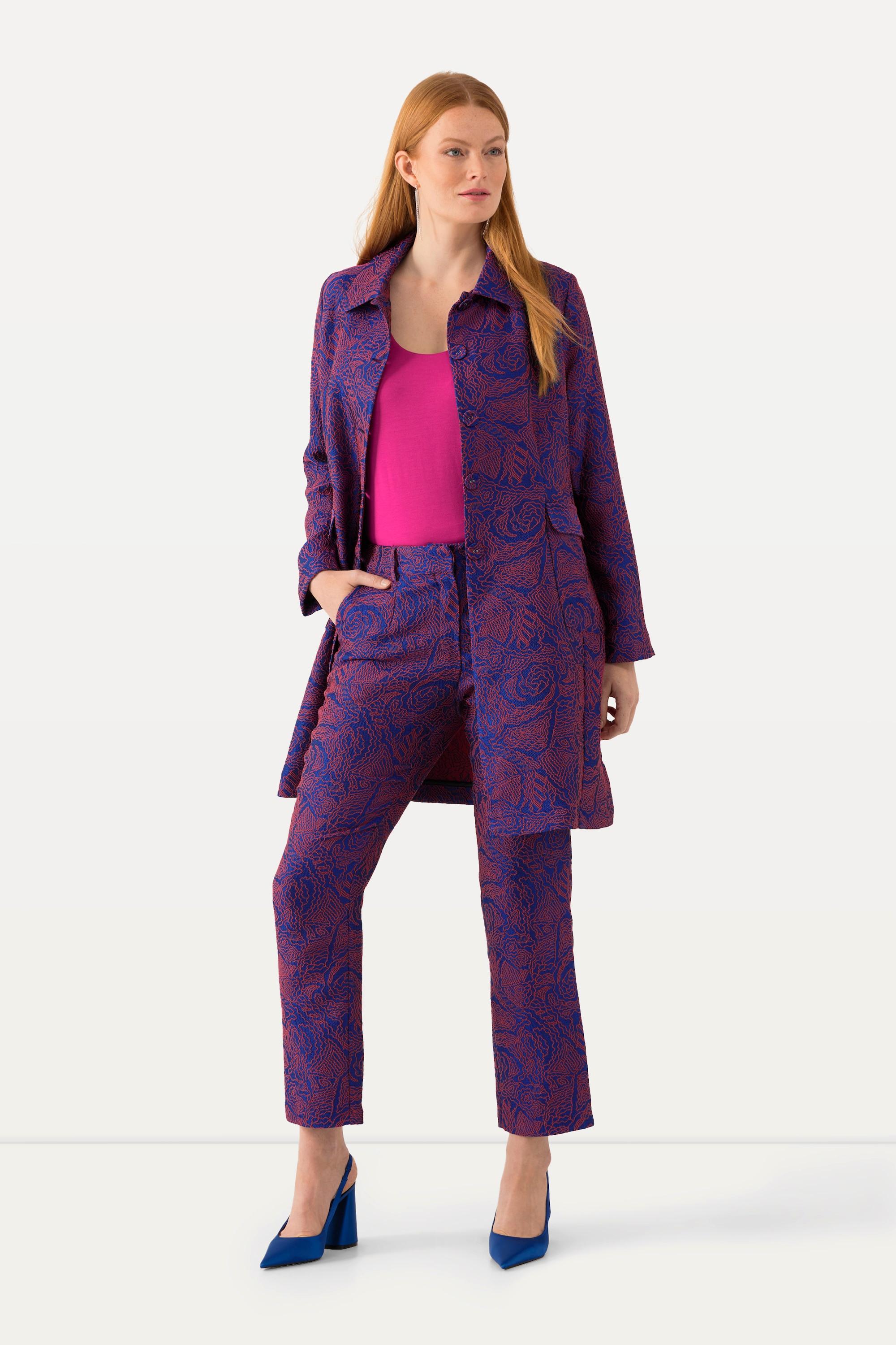 Ulla Popken  Pantalon Sophie, motif jacquard à fleurs. Jambe étroite et taille élastique. 