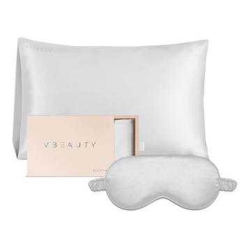 VBEAUTY Ensemble housse de coussin/masque en soie d'argent