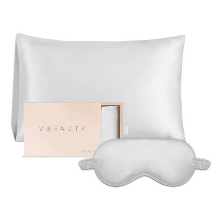 VBEAUTY VBEAUTY Ensemble housse de coussin/masque en soie d'argent  