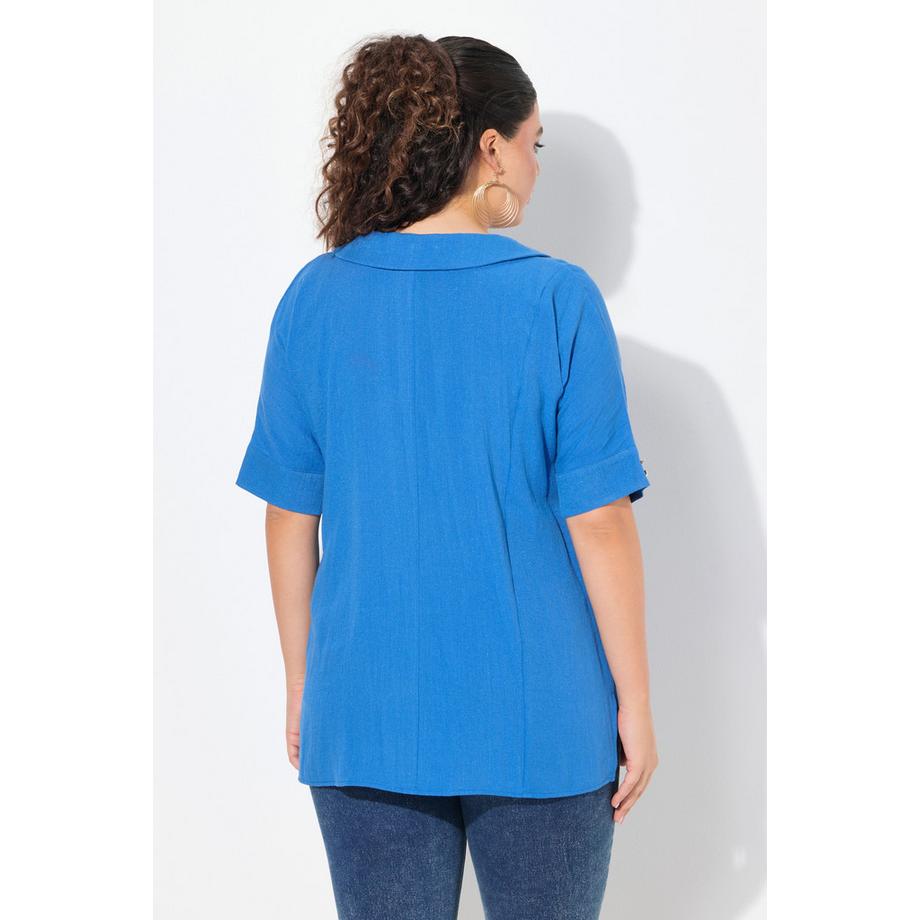 Ulla Popken Blouse Oversize Effet Lin Col Plat Manches Courtes  