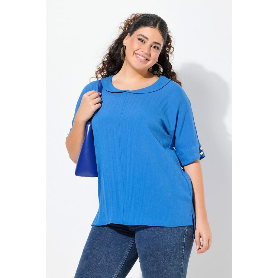 Ulla Popken Blouse Oversize Effet Lin Col Plat Manches Courtes  