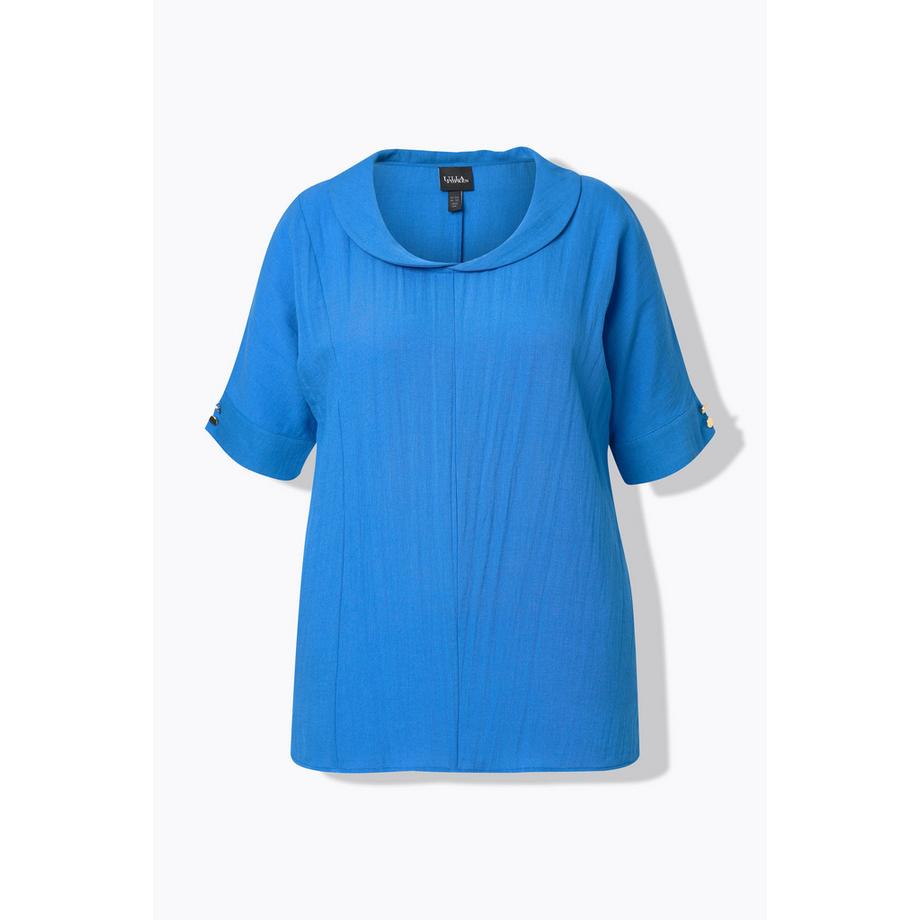 Ulla Popken Blouse Oversize Effet Lin Col Plat Manches Courtes  