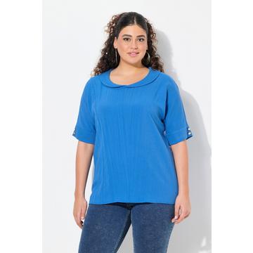 Blusa in misto lino dal taglio oversize con collo con risvolti e mezze maniche
