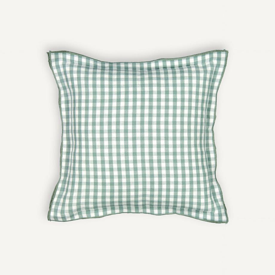 Housse de coussin vichy coton lin