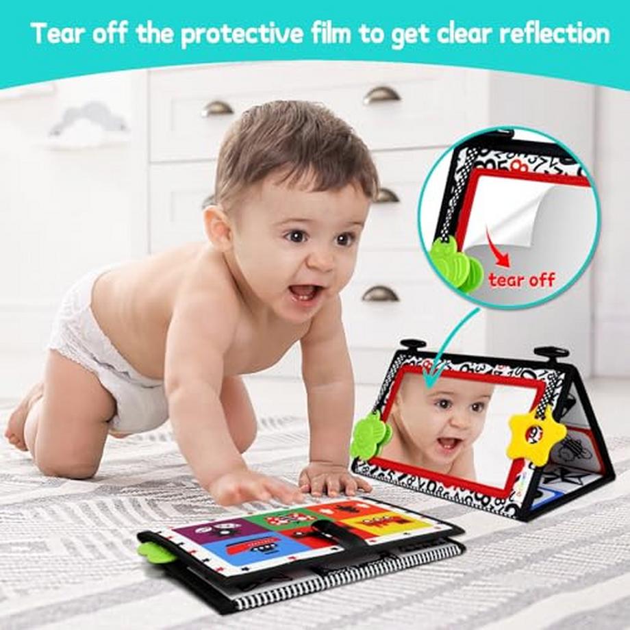 Activity-board  Jouet miroir pour enfants avec motif contrasté, jouet d'apprentissage pour bébé avec livre en tissu 