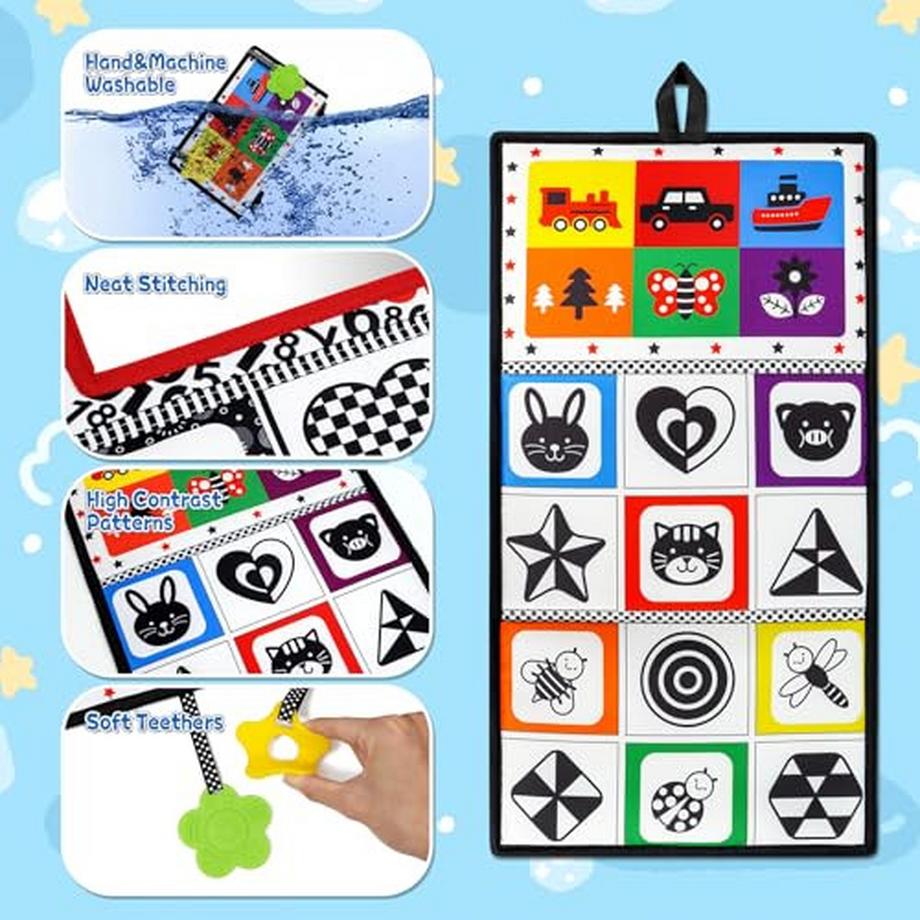 Activity-board  Jouet miroir pour enfants avec motif contrasté, jouet d'apprentissage pour bébé avec livre en tissu 