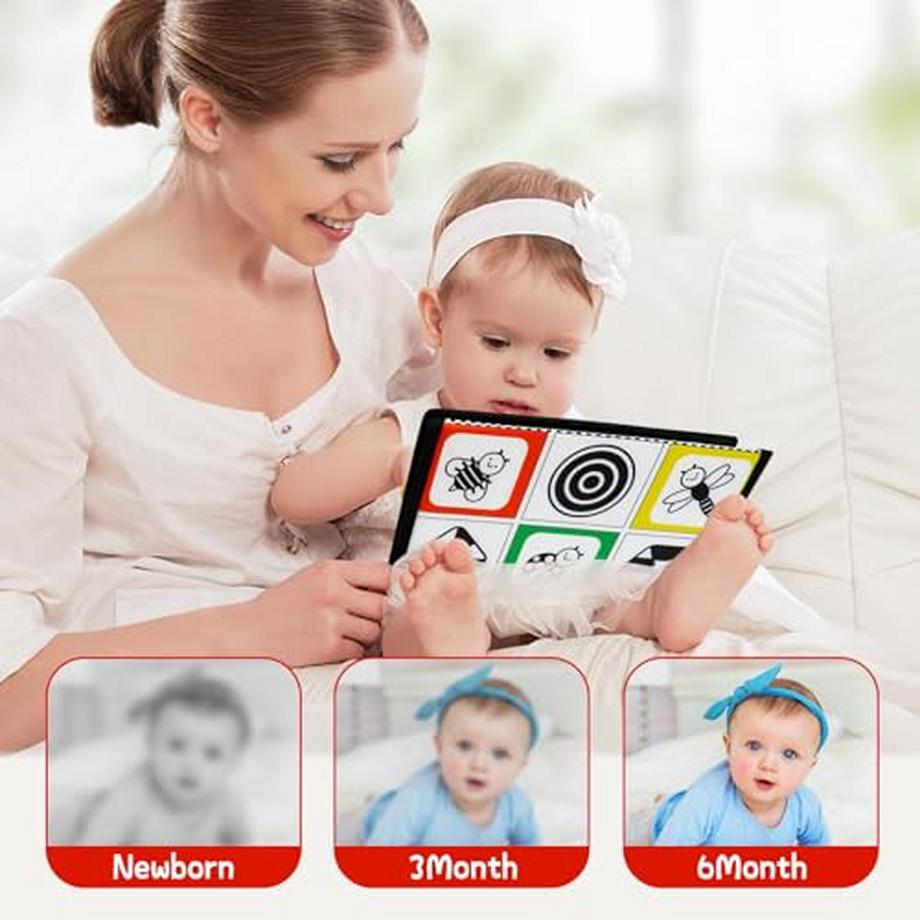 Activity-board  Jouet miroir pour enfants avec motif contrasté, jouet d'apprentissage pour bébé avec livre en tissu 