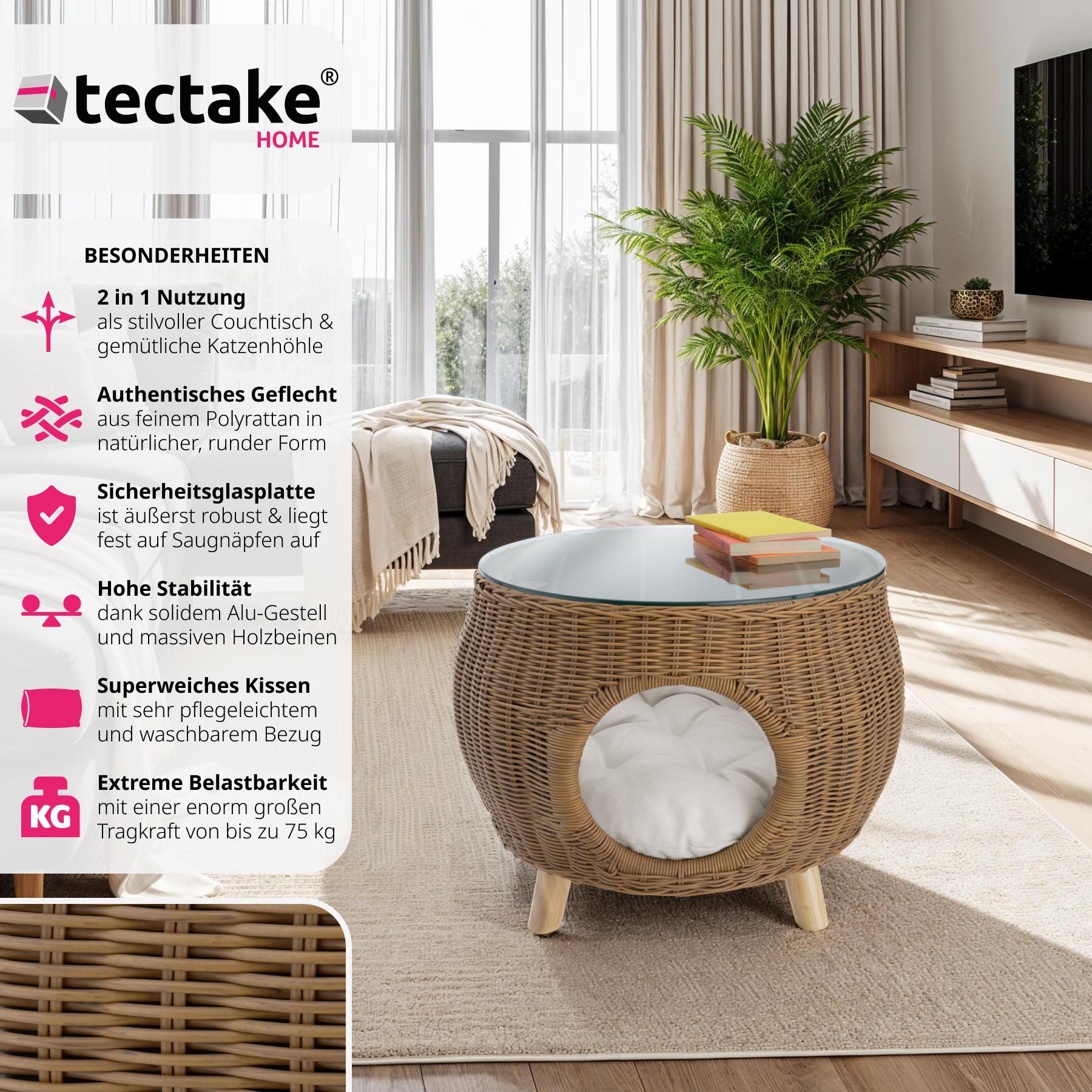 Tectake Rattan Couchtisch Tivoli mit Haustierbett, 75 kg belastbar  