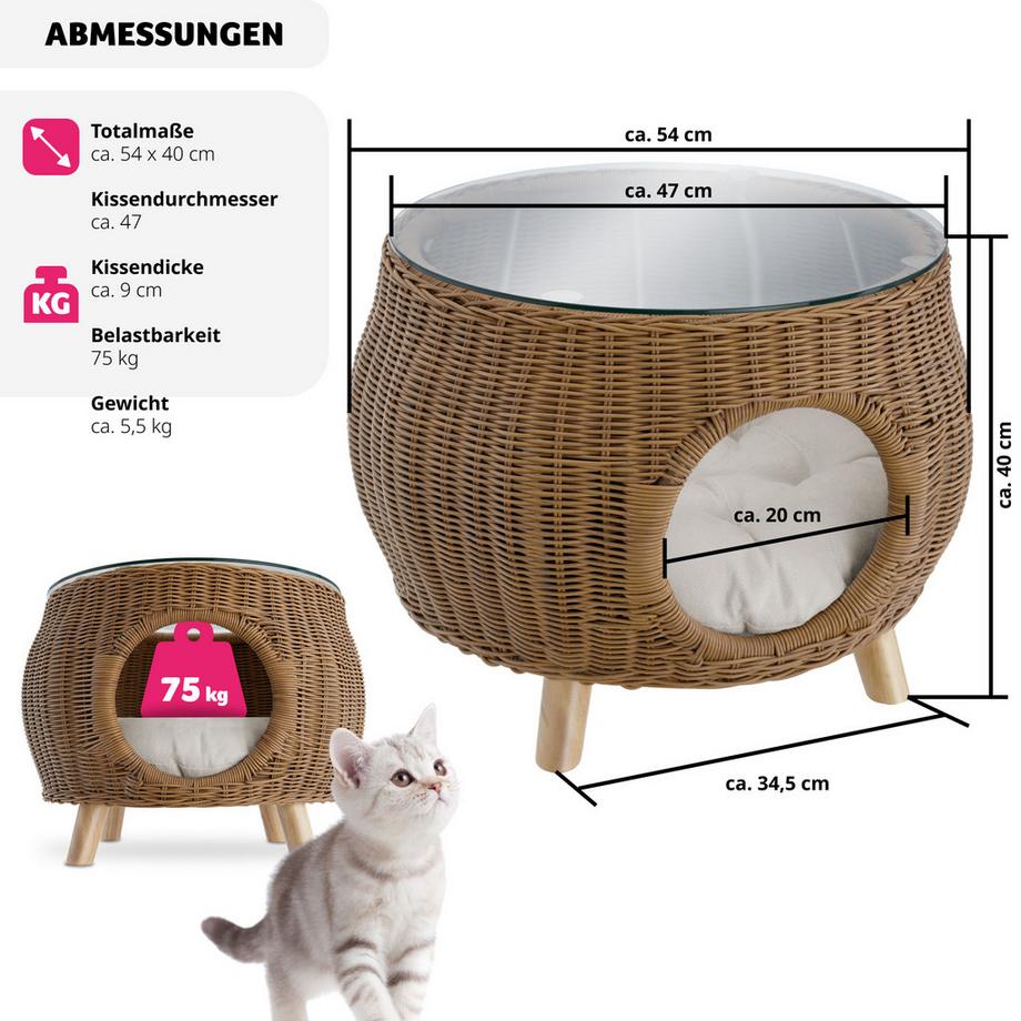 Tectake Table basse TIVOLI avec lit pour animal de compagnie et coussin épais  