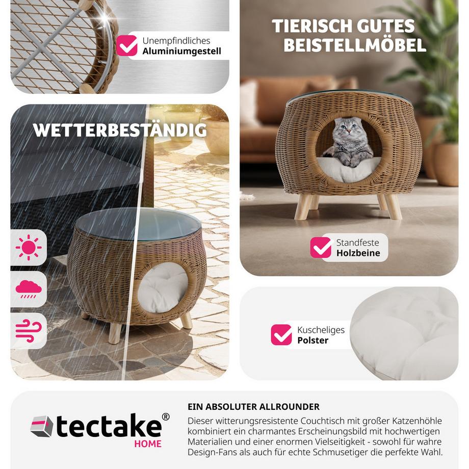 Tectake Table basse TIVOLI avec lit pour animal de compagnie et coussin épais  