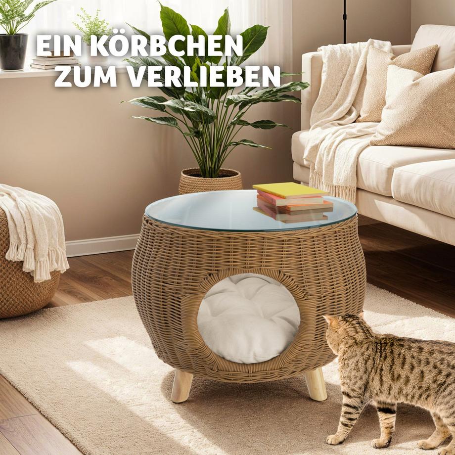 Tectake Table basse TIVOLI avec lit pour animal de compagnie et coussin épais  