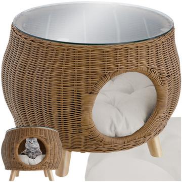 Rattan Couchtisch Tivoli mit Haustierbett, 75 kg belastbar