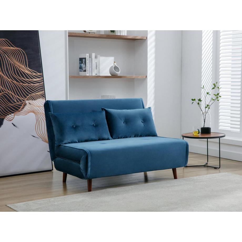 Vente-unique Sofa 2-Sitzer mit Schlaffunktion - Samt - Dunkelblau - URIBIA  