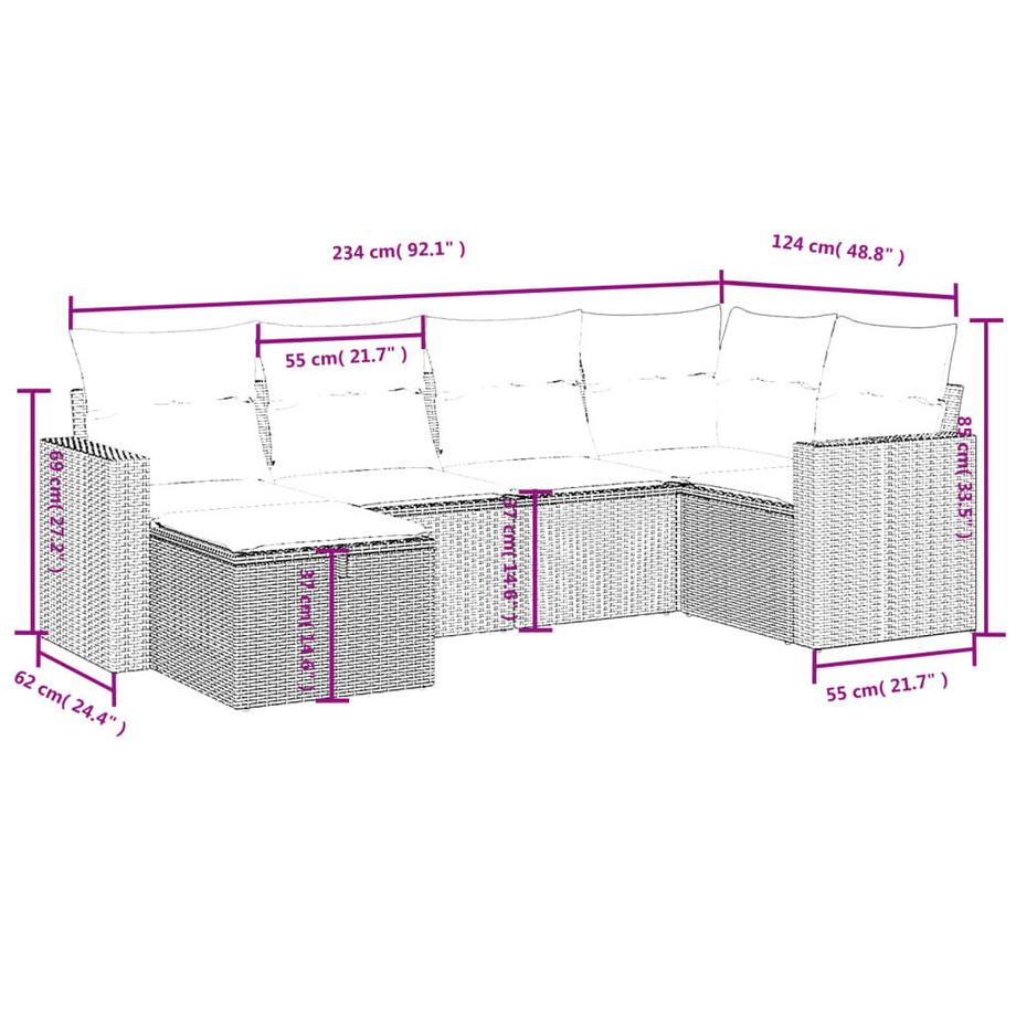 VidaXL set divano da giardino Polirattan  