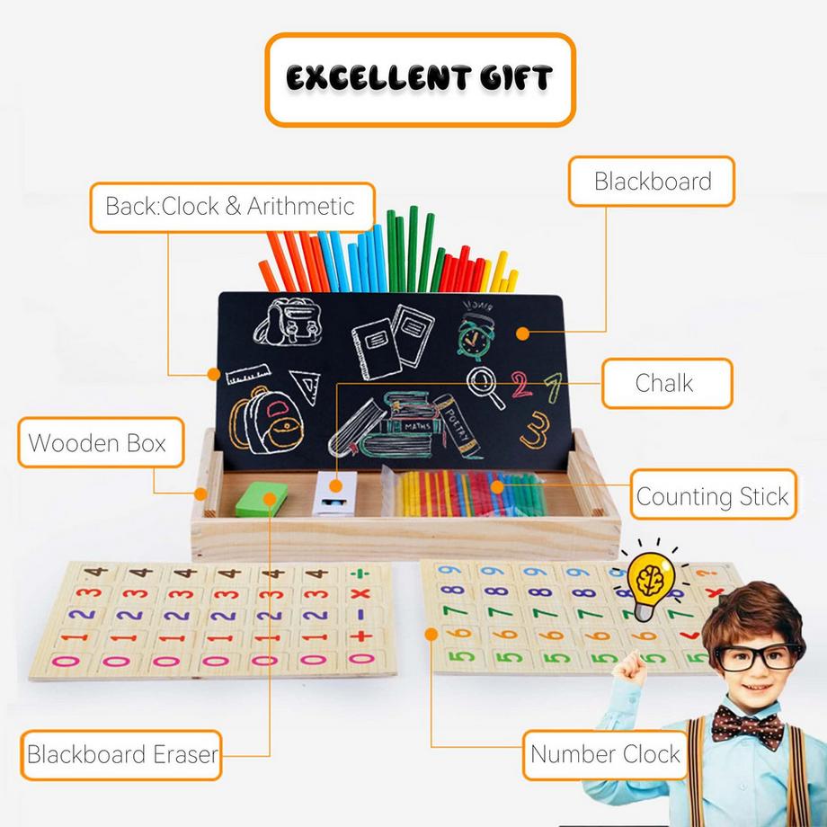Activity-board  Jouet mathématique, boîte d'apprentissage en bois multifonctionnelle : Apprendre les chiffres avec les bâtonnets d'arithmétique, dessiner, apprendre à connaître l'horloge 