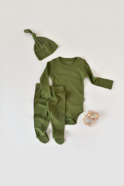 BabyCosy Organic  Set, Strickhose mit Fuß, Body langarm, Mütze 