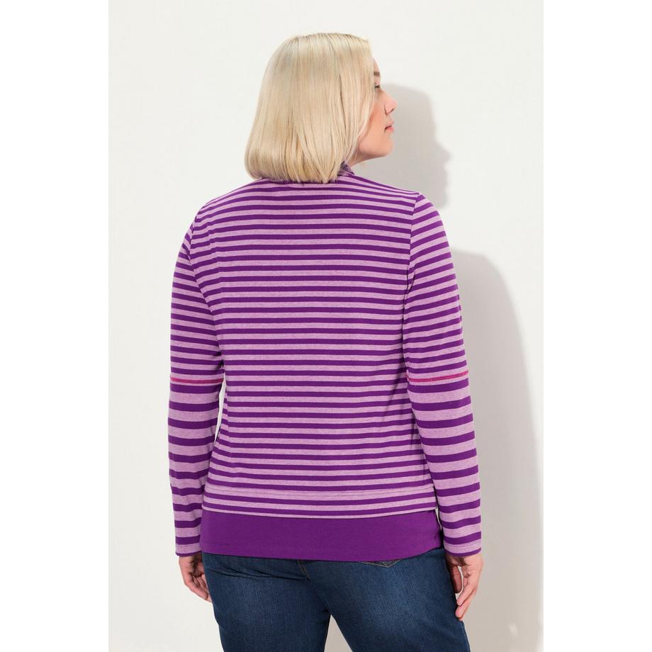 Ulla Popken Ringelmix Classic Troyerkragen Langarm Shirt  