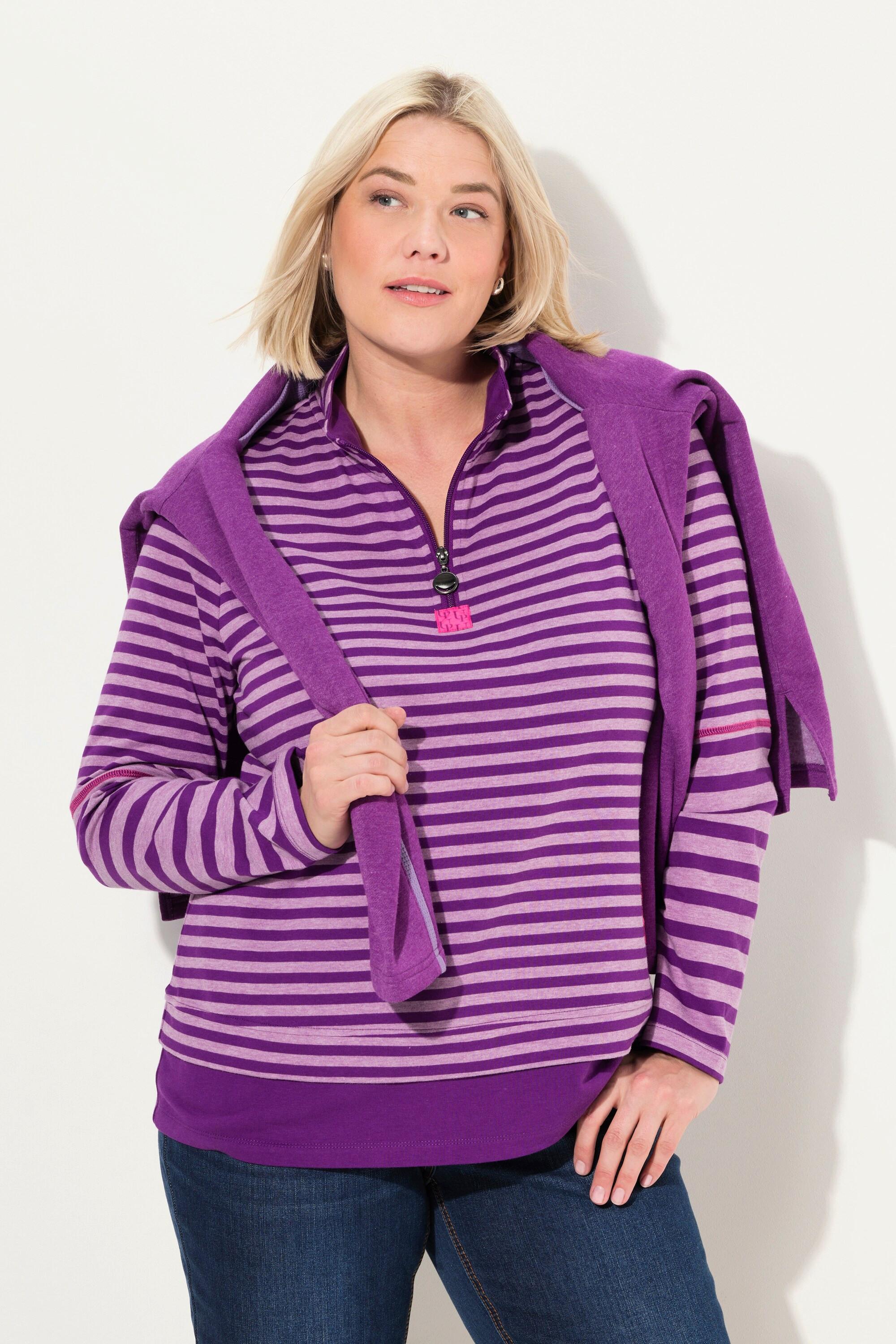 Ulla Popken T-shirt Rayé Manches Longues Col Camionneur Classic Fit  