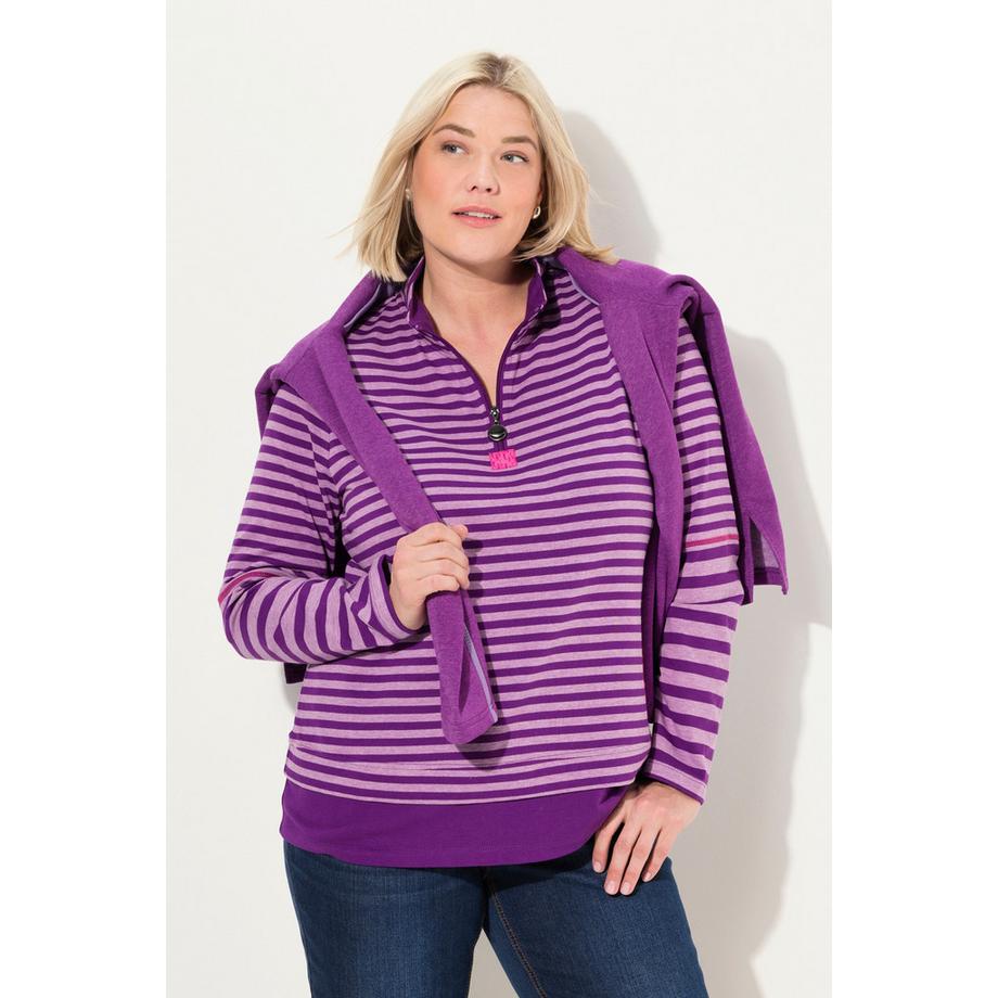 Ulla Popken Ringelmix Classic Troyerkragen Langarm Shirt  