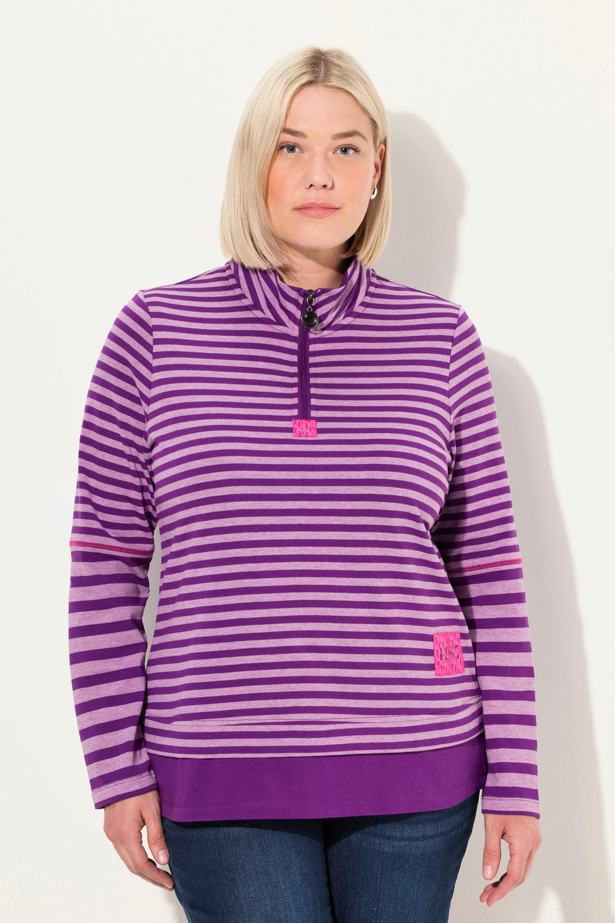 Ulla Popken T-shirt Rayé Manches Longues Col Camionneur Classic Fit  