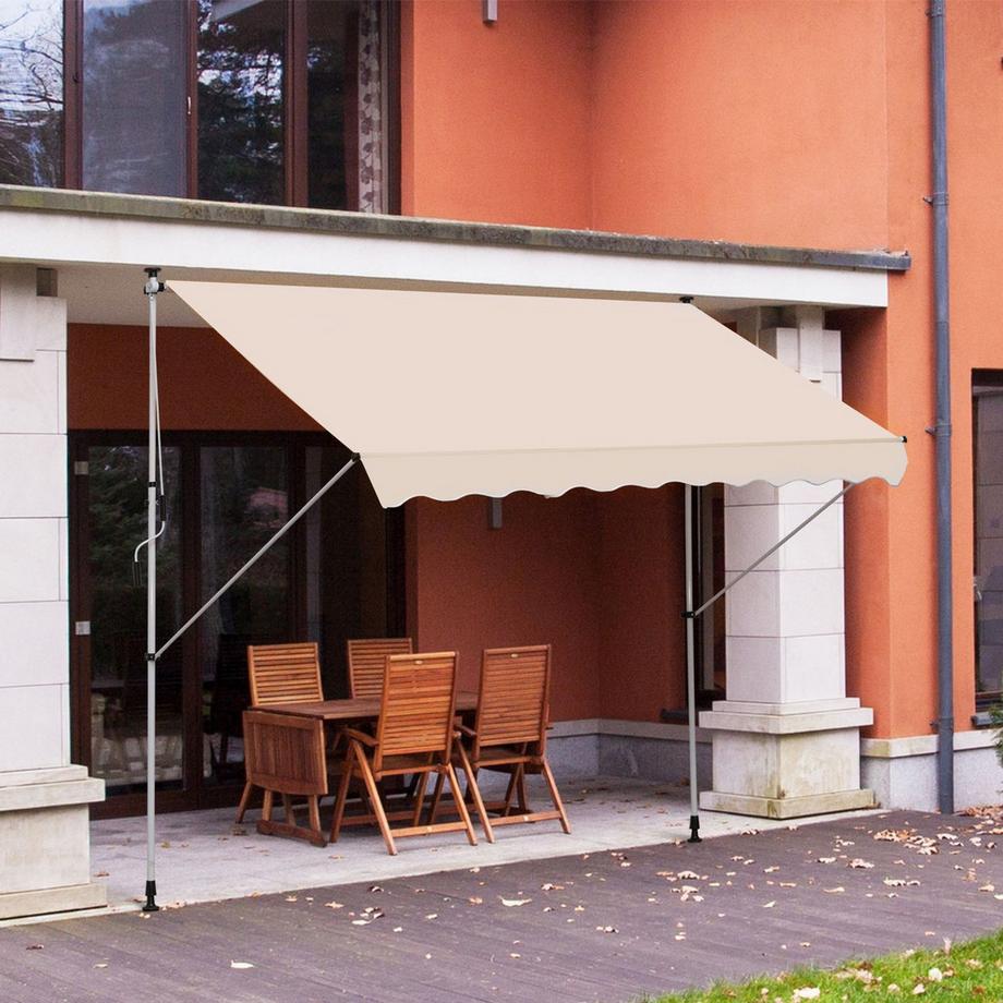 Northio Auvent Bras Pliant Pince Auvent Auvent Hauteur Réglable Protection Solaire Bras Pliant Manivelle Balcon Aluminium Beige 300 X 150 Cm  