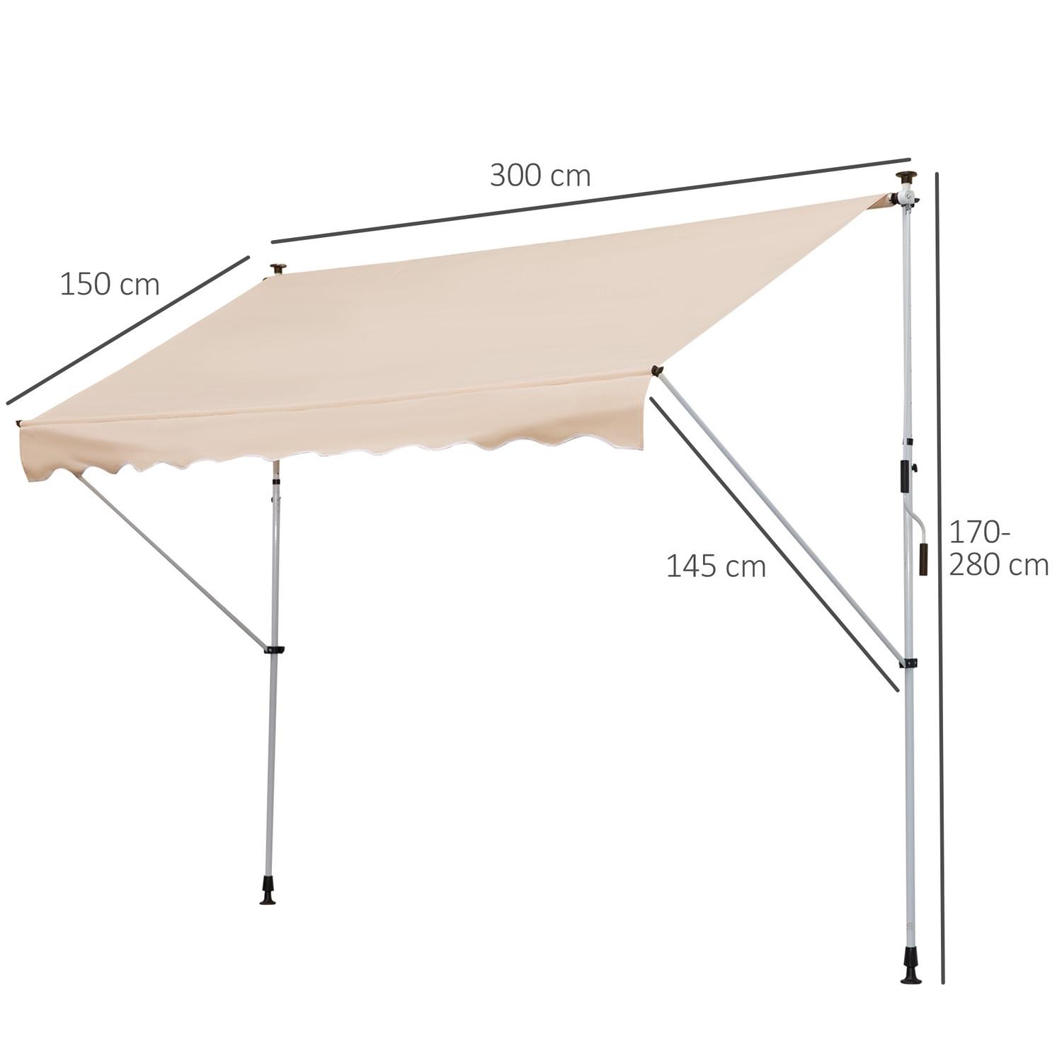 Northio Markise Gelenkarmmarkise Klemmmarkise Höhenverstellbar Sonnenschutz Faltarm Handkurbel Balkon Alu Beige 300 X 150Cm  