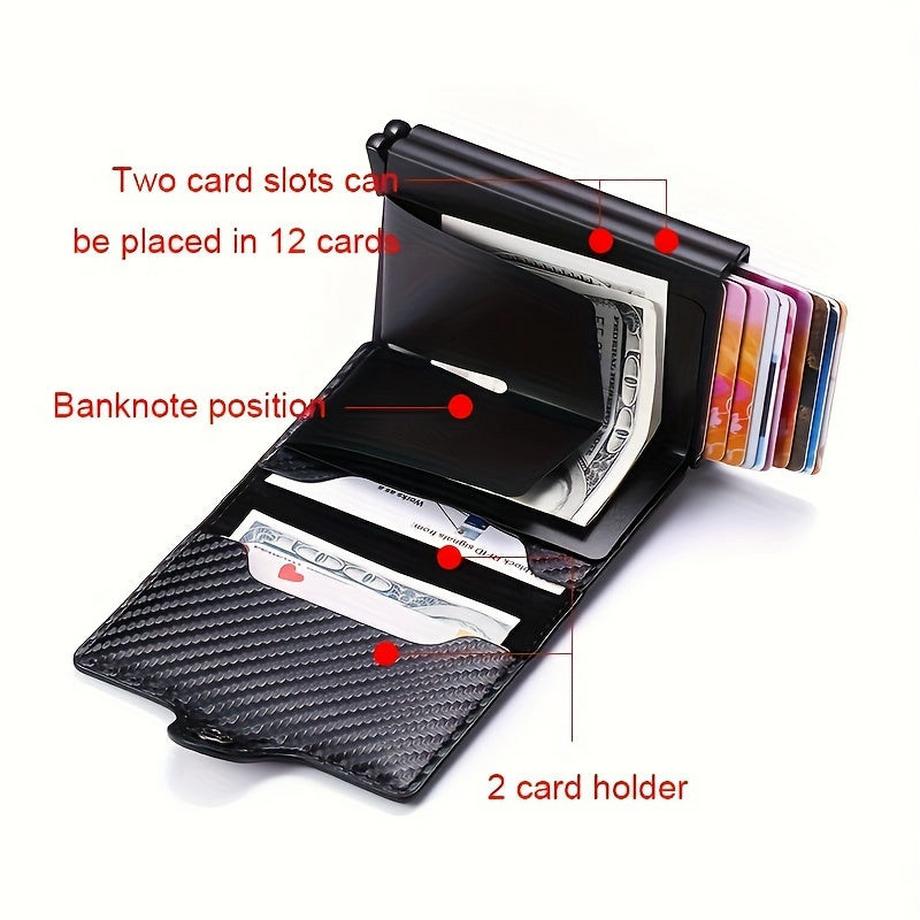 Only-bags.store Automatische RFID-Kartenhalter, Rfid-Blockierung Double Box Metall Brieftasche, -Kartenhalter Aluminiumlegierung Karte Brieftaschen, Slim Pop-up Wallet, Ideal Geschenk für Männer  