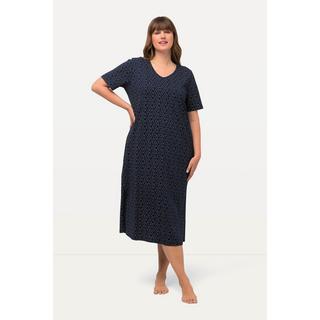 Ulla Popken  Chemise de nuit à imprimé petits ronds. Décolleté en V et manches longues 