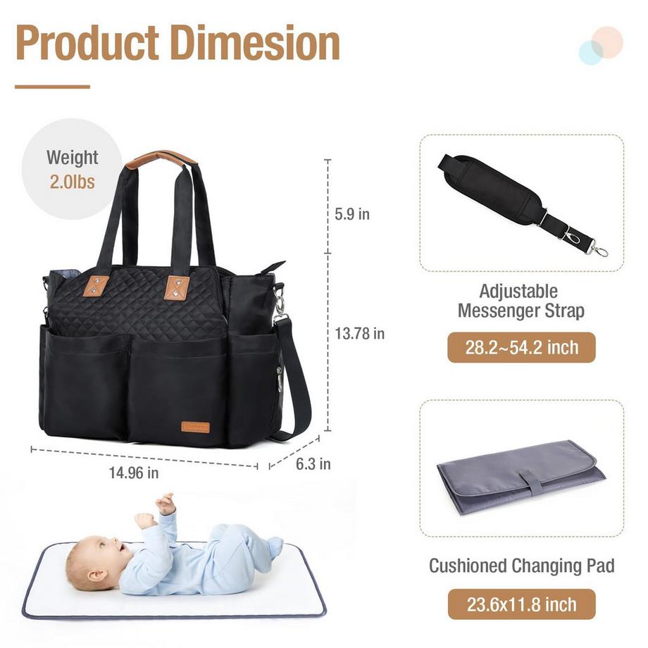 Only-bags.store Borsa per Pannolini Grande Messenger con Tappetino per Cambio per Uso in Movimento  
