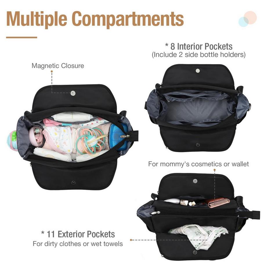 Only-bags.store Borsa per Pannolini Grande Messenger con Tappetino per Cambio per Uso in Movimento  