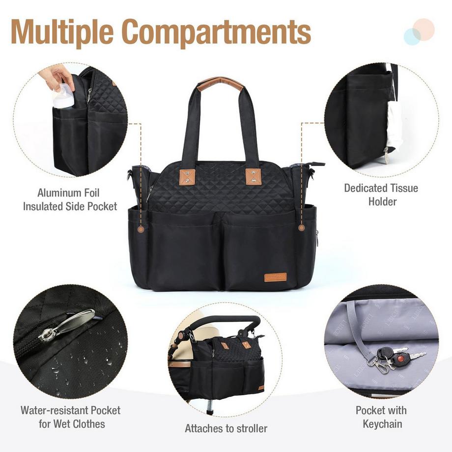 Only-bags.store Borsa per Pannolini Grande Messenger con Tappetino per Cambio per Uso in Movimento  