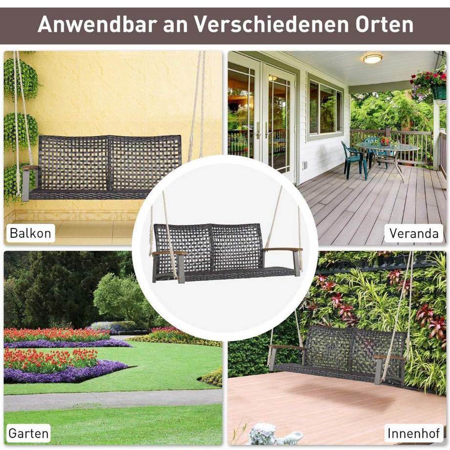 Northix Schaukelbank für Draußen Hängebank aus PE-Rattan mit 2 Seilen 131 x 68 x 54 cm  