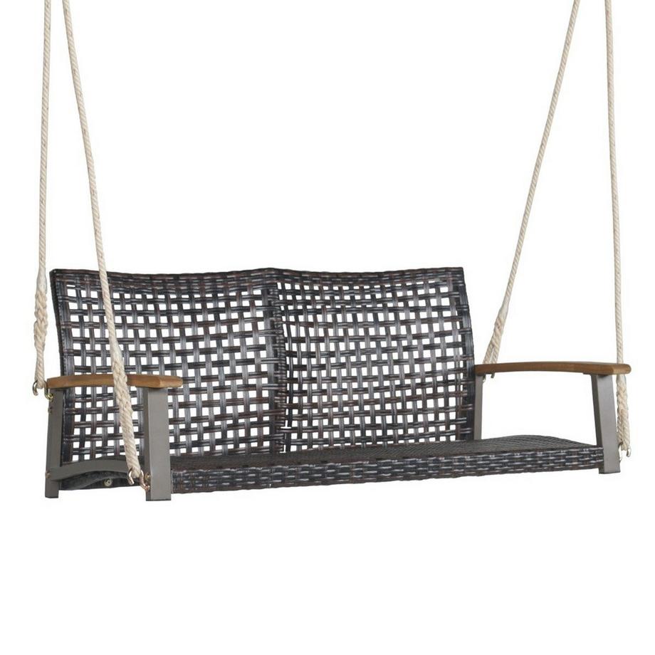Schaukelbank für Draußen Hängebank aus PE-Rattan mit 2 Seilen 131 x 68 x 54 cm