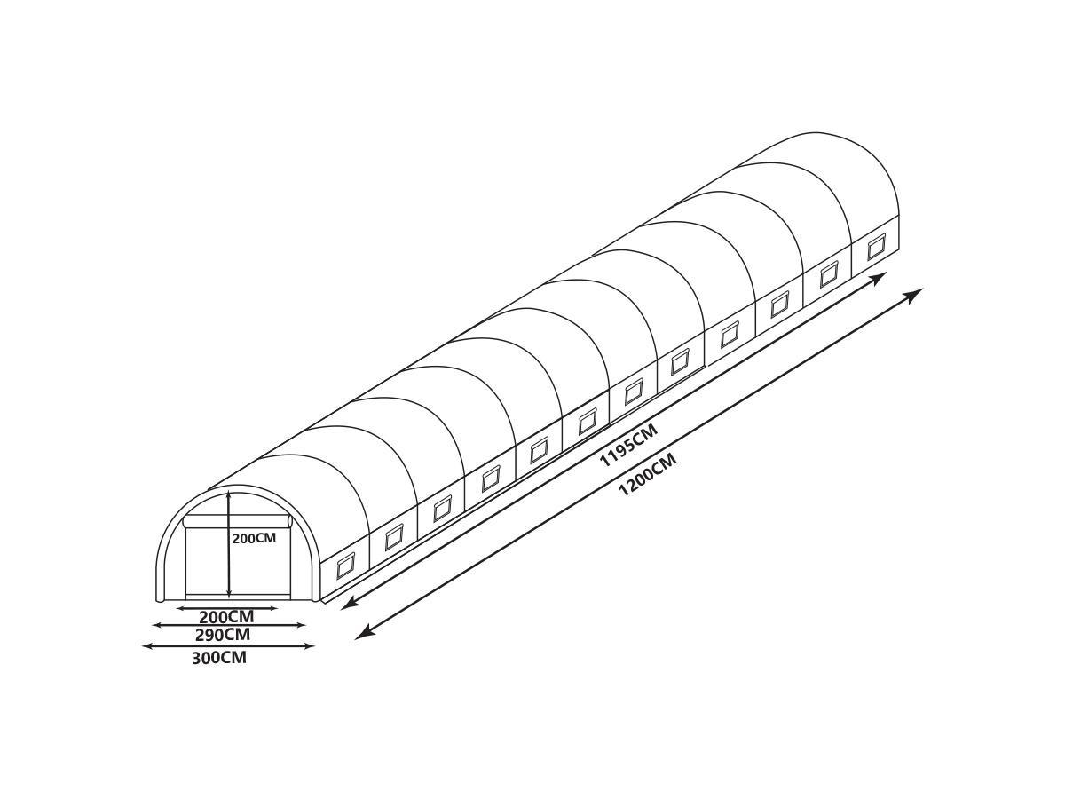 Vente-unique Serre tunnel avec structure en acier 36 m² - L300 x l1200 x H200 cm - IPOMEA  