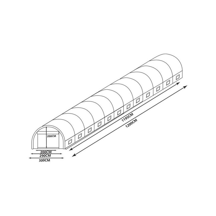 Vente-unique Foliengewächshaus Folientunnel - 36 m² -  1200 x 300 x 200 cm - Stahl - IPOMEA  