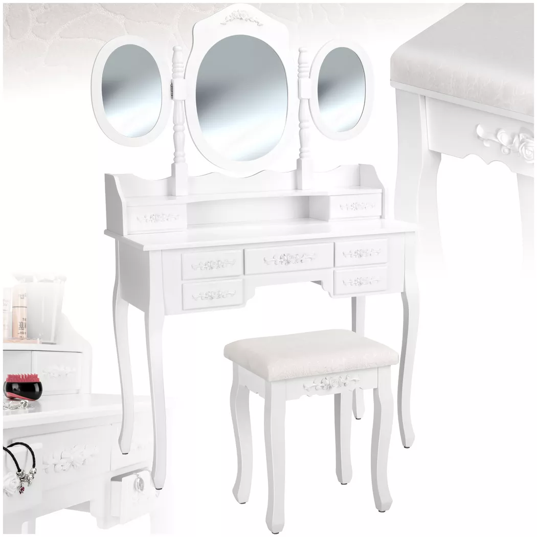 Tectake - Coiffeuse avec 3 miroirs 7 tiroirs -