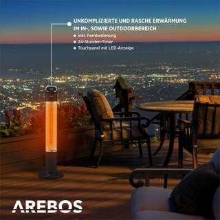 Arebos Chauffage radiant sur pied 2000 W | Infrarouge | Minuterie 24 heures | Avec télécommande  