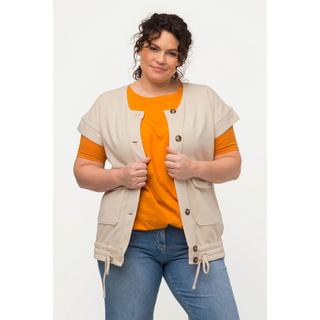 Ulla Popken  Gilet di felpa di cotone biologico in stile utility con taglio smanicato e scollo rotondo 