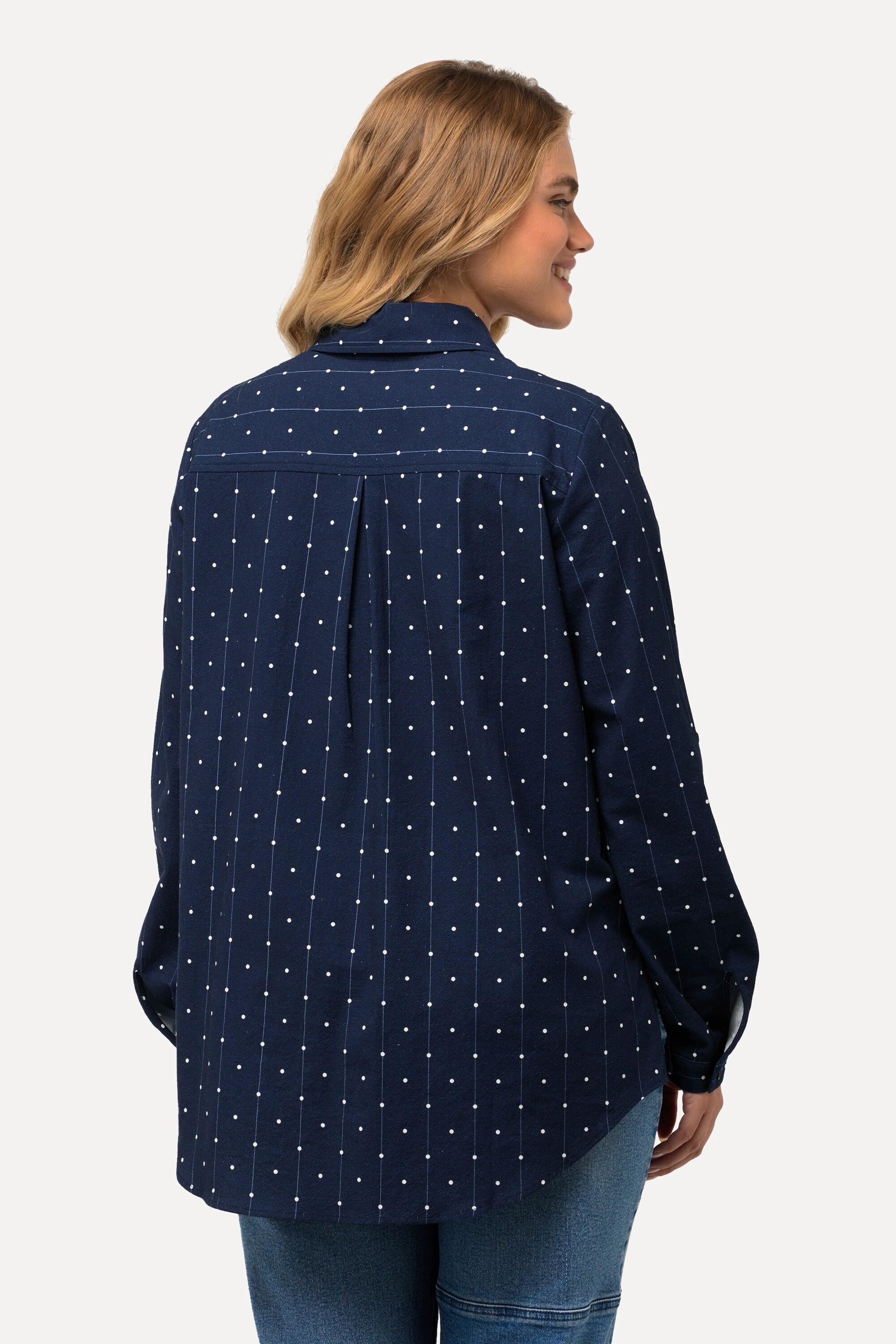 Ulla Popken  Chemisier à pois plus long dans le dos. Col chemise et manches longues. 