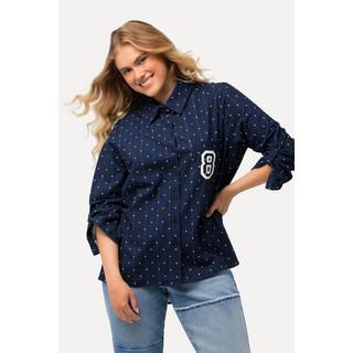 Ulla Popken  Camicia con pallini, collo da camicia, maniche lunghe e retro più lungo 