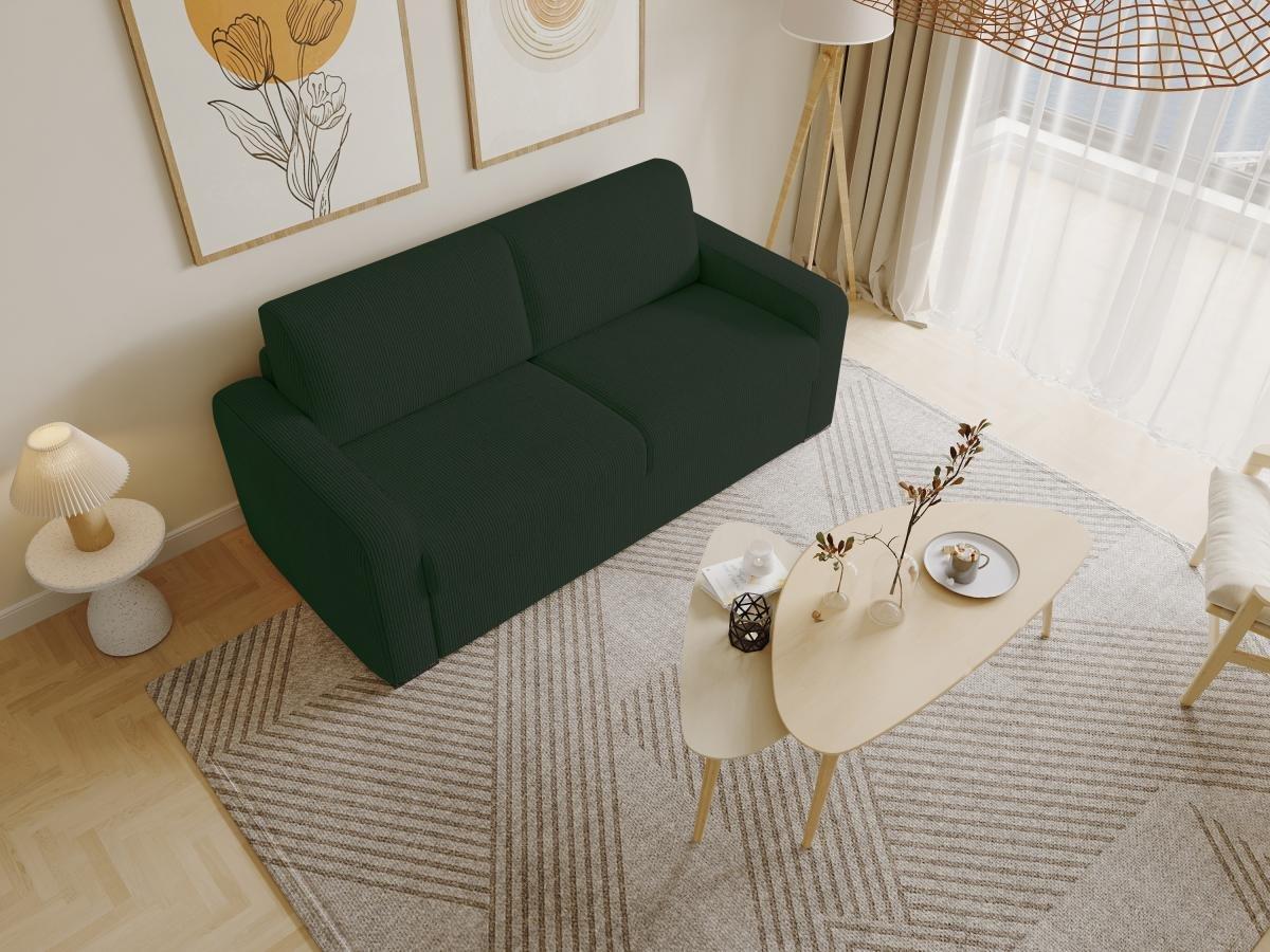 Vente-unique Divano letto 3 posti a ribalta Posto letto 140 cm Materasso 14 cm in Velluto a coste Verde abete - BEVIS  