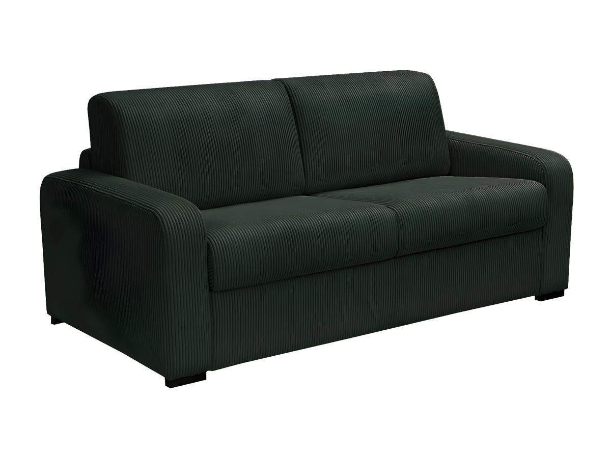 Vente-unique Canapé 3 places convertible express en velours côtelé vert sapin - Couchage 140 cm - Matelas 14 cm - BEVIS  