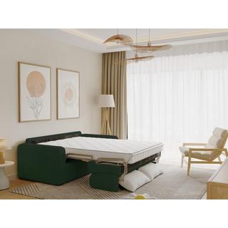 Vente-unique Divano letto 3 posti a ribalta Posto letto 140 cm Materasso 14 cm in Velluto a coste Verde abete - BEVIS  