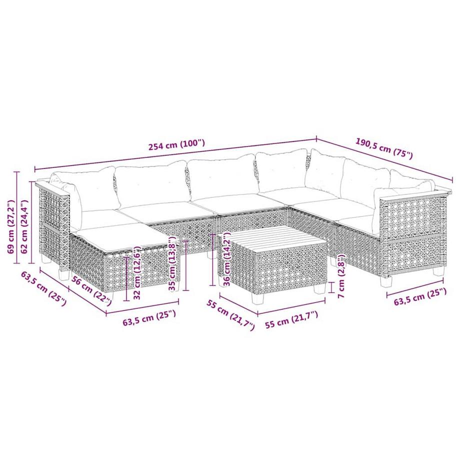 VidaXL set divano da giardino Polirattan  