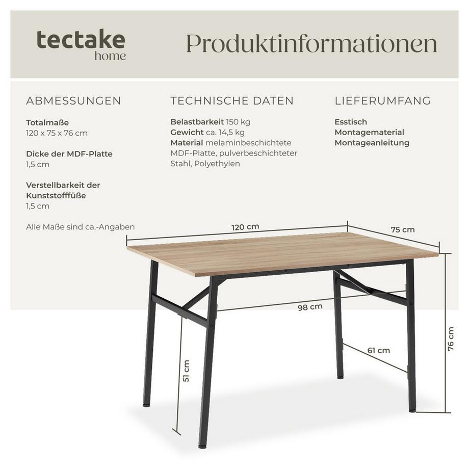 Tectake Table de salle à manger SWANSEA style industriel  